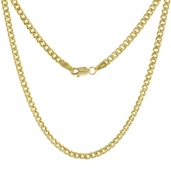 Hollow 14k Gold 3mm Miami Cuban Link Chain Necklace 7or 8inches Bracelet